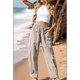 thumbnail image 5 of Pantalones de Verano para Mujer, Estilo Palazzo, Holgados, de Cintura Alta, Estampados, para Vacaciones en la Playa Caqui XL, 5 of 8