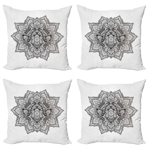 Ambesonne Leaf Throw Pillow Cover 4 Pack, Bohemian Magic, 18", Grey Black