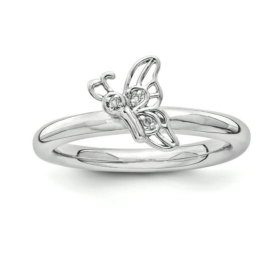 Diamond Sterling Silver Rhodium Butterfly Ring