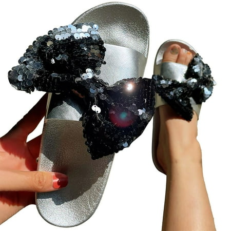 

Blphud Comfy Slides Slipper Slides for Women Women Shoes Flat Beach Slippers Fashion Shiny Flat Slippers Flashing Diamond Sandals Slippers for Women Silver 41