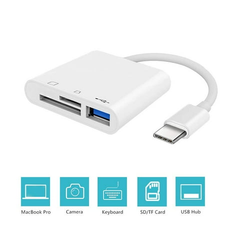 USB C to SD Card Reader with USB 3.0 Thunderbolt to Micro SD TF Card Reader 3 in 1 USB-C to USB Camera Memory Card Reader Adapter for iPad Pro MacBook Pro/Air iMac M1 XPS13/15 (White)