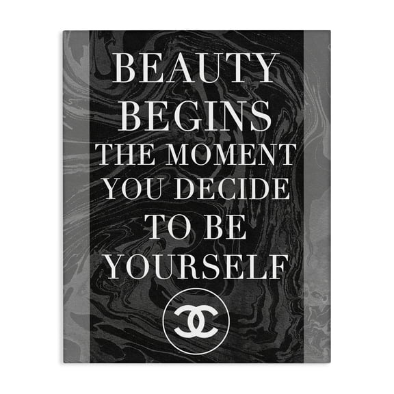 The Stupell Home Decor Beauty Begins Once You Decide To Be Yourself Black Marble Typography Canvas Wall Art