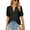 Black, variant on Women's Casual V-Neck Solid Color Hollow Puff Sleeve Loose T-Shirt Top