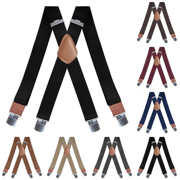 SGFCWSX Men's X-Back Suspenders, 4-Clip Adjustable Elastic Formal Casual Black