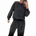 thumbnail image 3 of Sparkly Sequin Lounge Sets Crew Neck Long Sleeve Sweatshirt and High Waist Wide Leg Pants Black M, 3 of 9