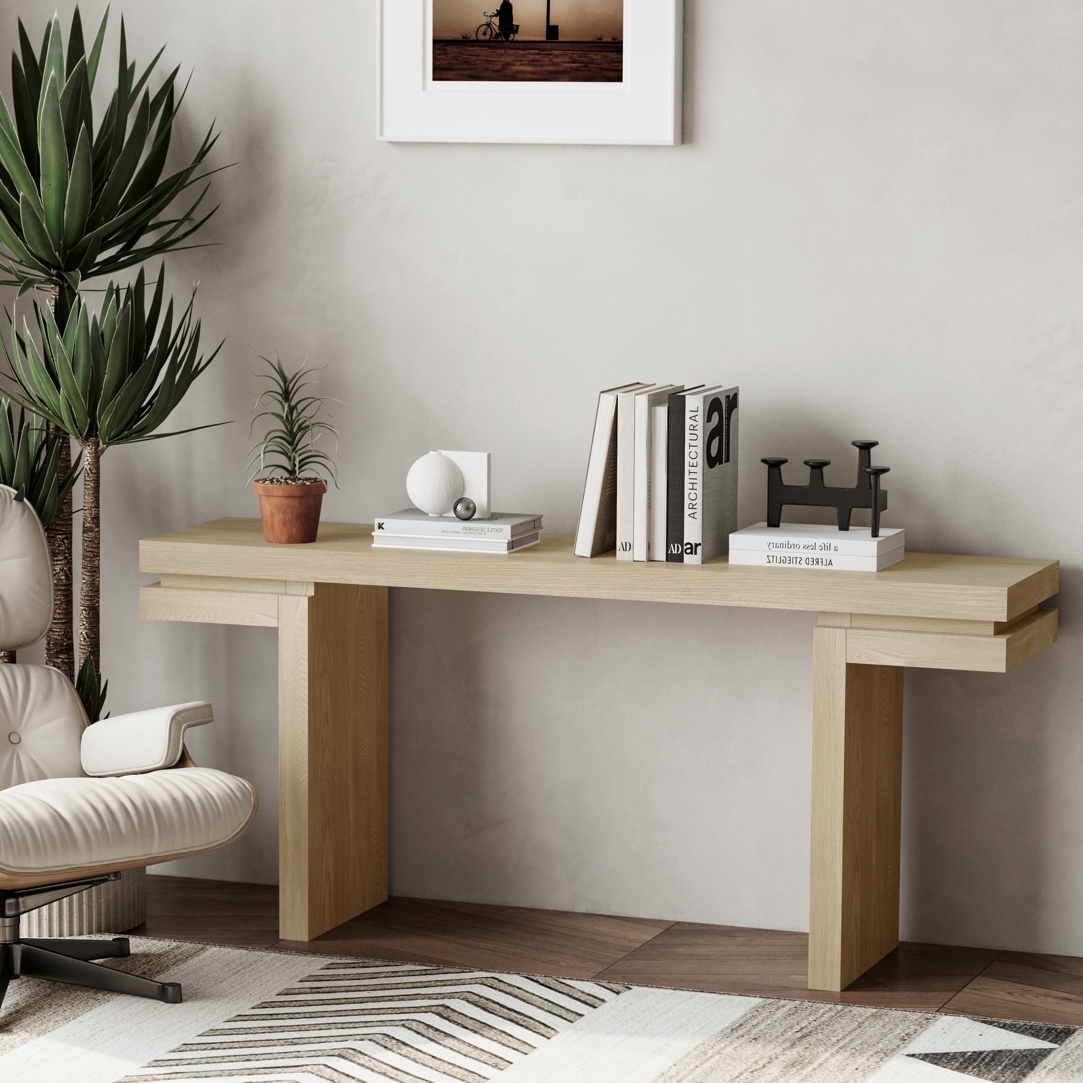 Noble House Ulsten Wooden Sofa Console Table in Oak, Minimalist Design for Entryway, Hallway, or Living Room