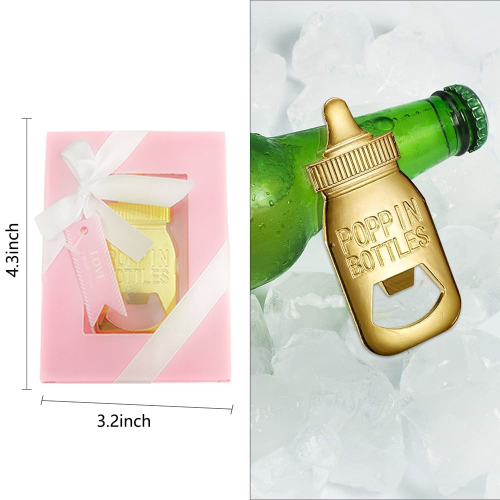 EIMELI 12 Pack Baby Bottle Opener Baby Shower Party Favor Poppin Bottle Shaped Bottle Opener Baby Shower Return Gifts for Guest Wedding Party Souvenir Kids Birthday Party (Pink)
