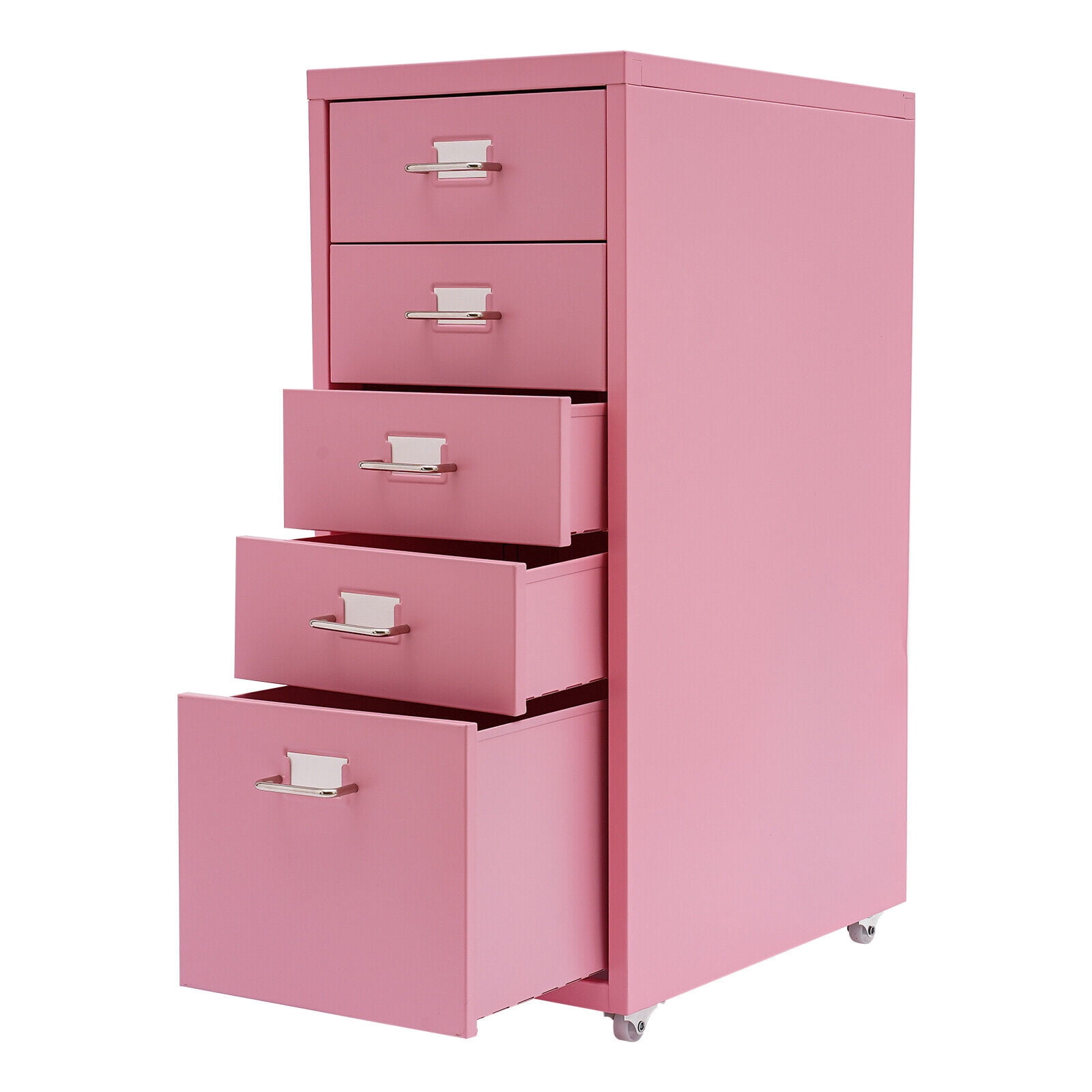 Metal File Storage Cabinet 5 Drawer Under Desk Filing Cabinets with Wheels Pink