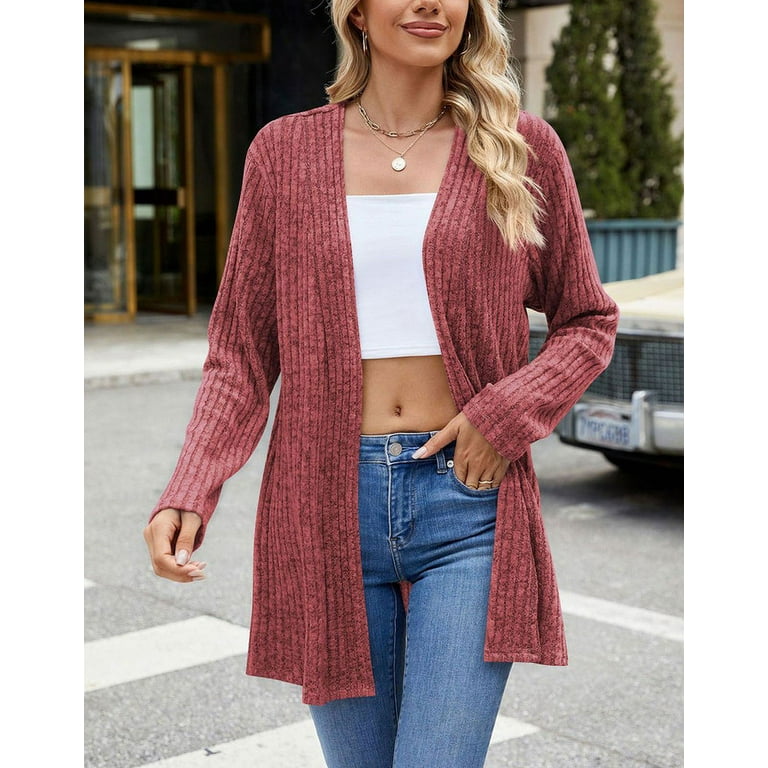 Back to School Cardigans for Juniors V Neck Ribbed Knit Open Front Fall Cardigan Sweaters Slim Fitted Teen Girls Lightweight Cardigans Shermie