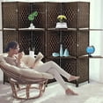 thumbnail image 4 of NiamVelo Room Dividers 6 Panel Folding Privacy Screen with Removable Storage Shelves Portable Wooden Screen, Brown, 4 of 9