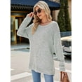 thumbnail image 4 of Womens Y2K Split Side Knit Sweater Crewneck Long Sleeve Pullover Solid Knit Side Slit Blouse Tunics Light Gray S, 4 of 8