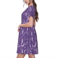 thumbnail image 2 of Gukieu Lavender Flowers Print Women's Short Sleeve Dress, Elastic Waistband A-line with Pockets Summer Dress, Suitable for Daily Leisure, Work, Vacation, 2 of 6