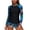 Blue, variant on Women's Sewn-in Bra Long Sleeve Surf Swimsuit, Built-in Boardshorts Padded Removable Cups, High Coverage Modesty One Piece for Beach Swimming Active
