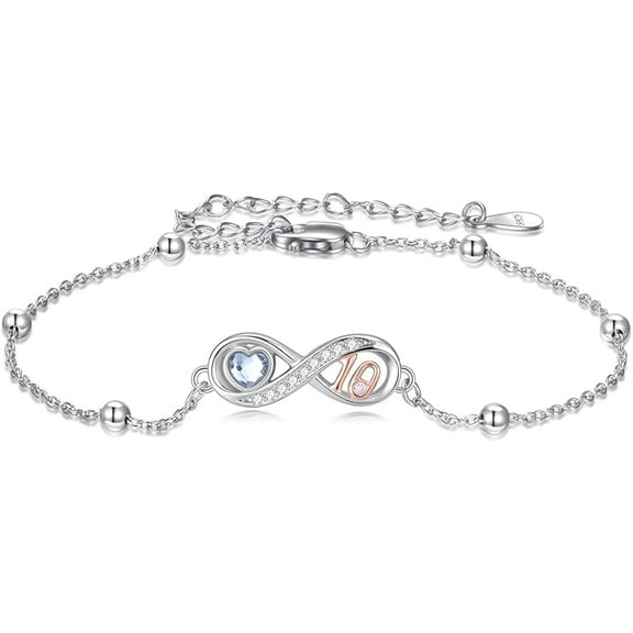 Infinity Birthday Bracelets for Women 925 Sterling Silver 16th 18th 21st 30th 40th 50th 60th Heart Crystal Bracelet Birthday Christmas Jewelry Gifts