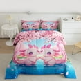 thumbnail image 2 of Homewish Cartoon Animal Axolotl Bedding Comforter Set,Cherry Blossom Twin Comforter Sets,Pink Blue Bedding Set,For Girls,Microfiber Bedroom Decor Reversible,2-Piece, 2 of 8