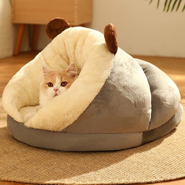 Xihbxyly Cama para Perros y Gatos, Felpa Ultrasuave, Diseño Autocalentable, Base Antideslizante, Fácil de Limpiar, Elegante Cueva Tipo Pantuflas, para Interiores, Disponible En Tamaños Pequeño, Media