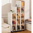 thumbnail image 4 of 4-Tier Tall Narrow Storage Cabinet, Folding Stackable Box Organizer with Wheels & 90° Flip Door, Versatile Collapsible Foldable Storage Rack Storage Bins for Small Space, Bathroom, Kitchen, White, 4 of 10