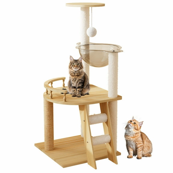 CQSXDA Modern 41.3 Inch Wood Cat Tower With Sisal-Covered Scratching Posts And Acrylic Hammock For Indoor Cats