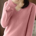 thumbnail image 6 of Scyoekwg Womens Tops V-Neck Knitted Sweater Fall Tops Trendy Solid Color Dressy Casual Blouses Loose Long Sleeve T Shirts Lightweight Pullover (Pink,XXL), 6 of 7