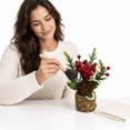 thumbnail image 4 of Artificial Mini Potted Poinsettia Arrangement Christmas Tabletop Plant Decor Holiday Home Accent Design D, 4 of 5