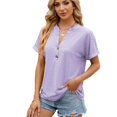 thumbnail image 2 of LYMAYTER Women's Casual V-Neck Solid Color Button Down Shirt Loose Spring Summer Tops‌ Tees for S-2XL, 2 of 10