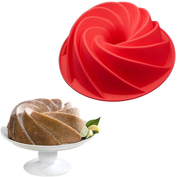 Silicone Bundt Cake Pan Fluted Cake Moulds 9.25 inch Non-Stick Round Tube Cake Baking Pans - Red, 1PCS