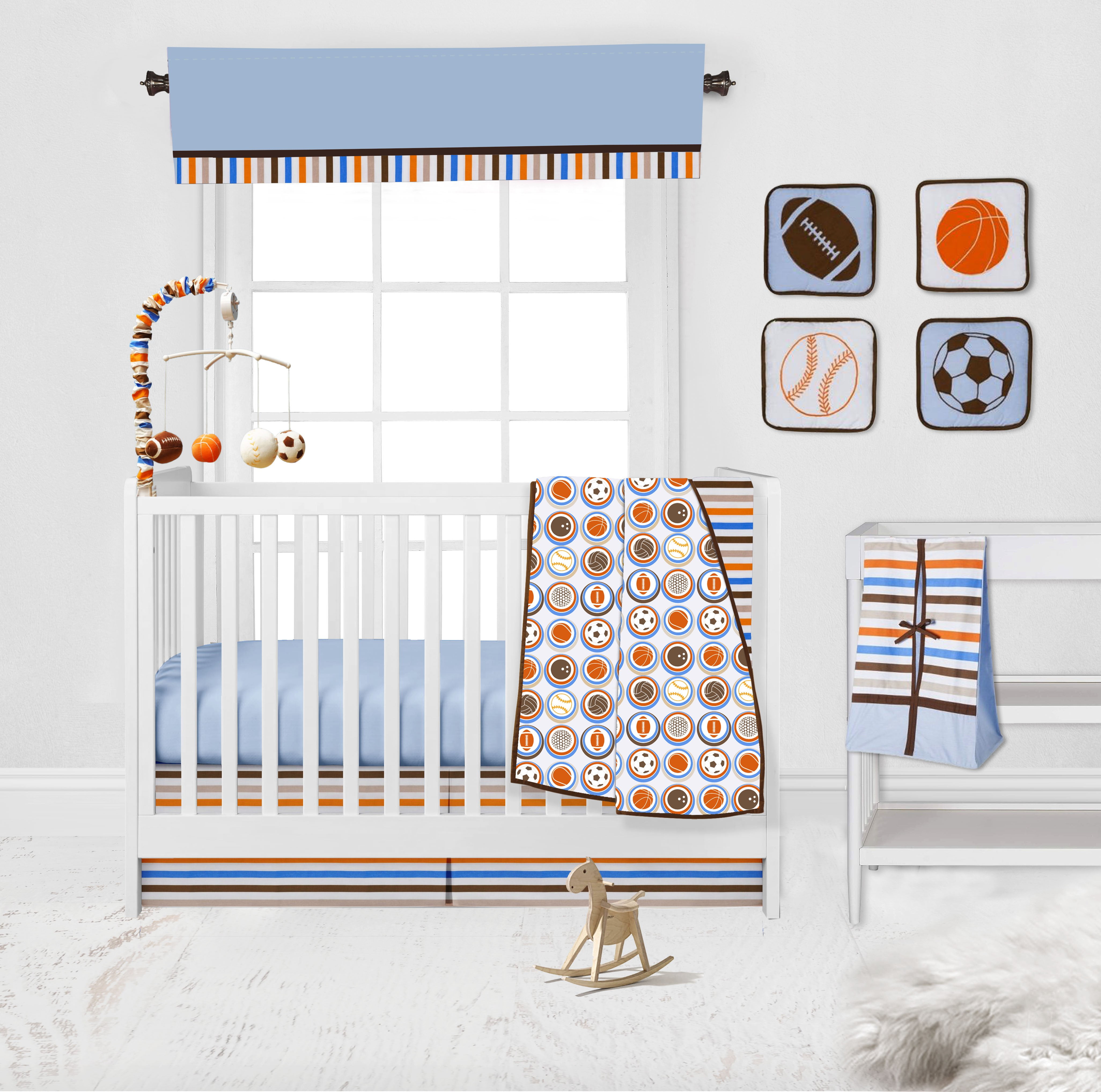 Bacati - Mod Sports Blue Orange Chocolate Musical Baby Crib Mobile