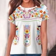 thumbnail image 2 of Nmnitkp Women's Mexican Shirts Crew Neck Casual Summer Blouse, Boho Embroidered Peasant Tops Short Sleeve Shirts Casual Blouse Loose Tunics Blouses, 2 of 5
