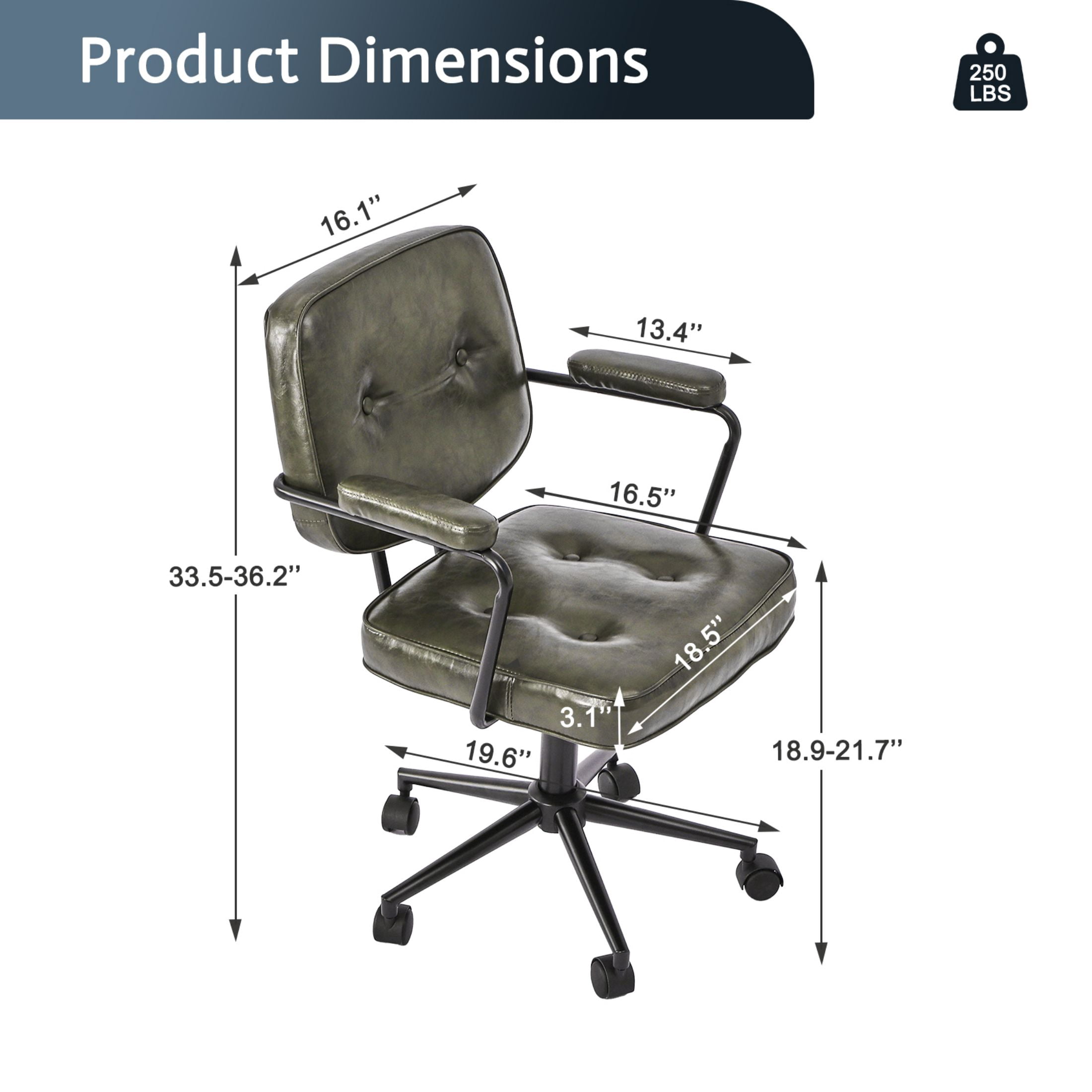 TPHORK Retro PU Leather Office Chair,Mid Back Swivel Task Chair with Wheels and Arms,Height and Backrest Adjustable Home Office Desk Computer Chair,Green