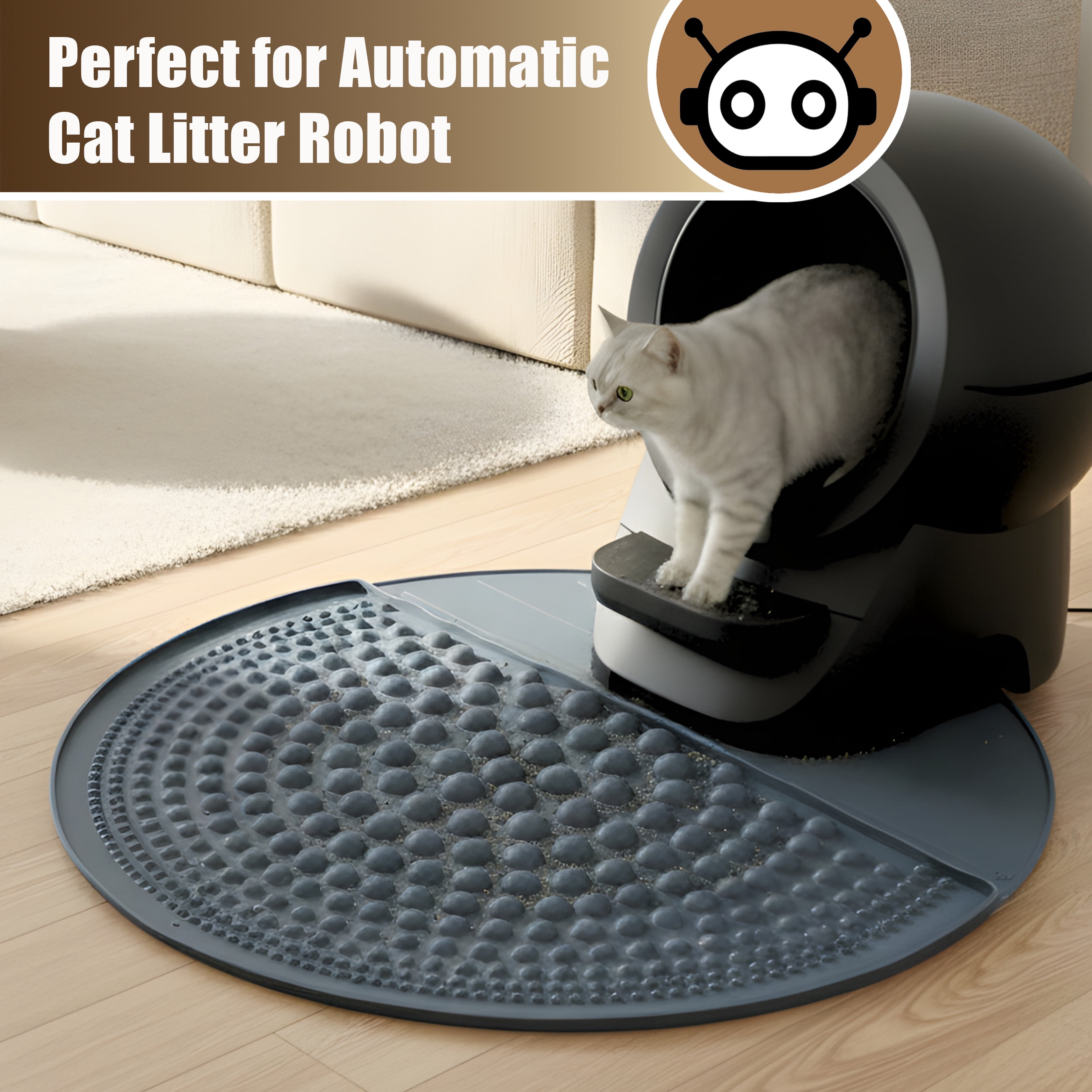 Petpals Air Bubble Cat Paw Scrub Litter Mat,32" Round Cat Litter Trapping Mat, for Double Litter Boxes, Grey