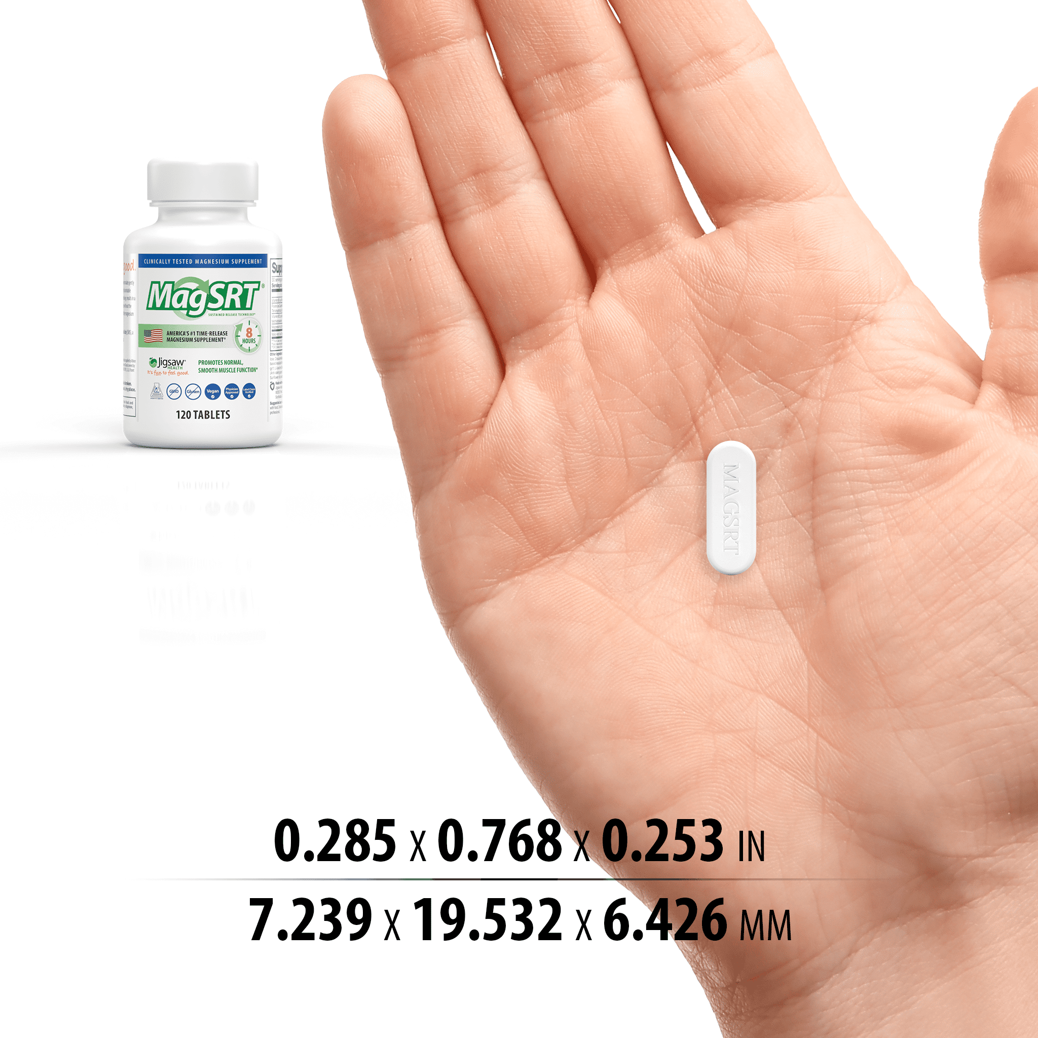 MagSRT Magnesium Malate Supplement (Jigsaw Magnesium w/SRT) - Premium, Organic, Slow Release Magnesium Tablets - Easy to Swallow - 120 ct