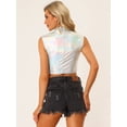 thumbnail image 3 of Top corto metálico para mujer, camisetas sin mangas holográficas brillantes sin mangas para fiesta Plata L, 3 of 6