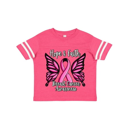 

Inktastic Breast Cancer Awareness Hope and Faith with Butterfly Ribbon Gift Toddler Toddler Girl T-Shirt