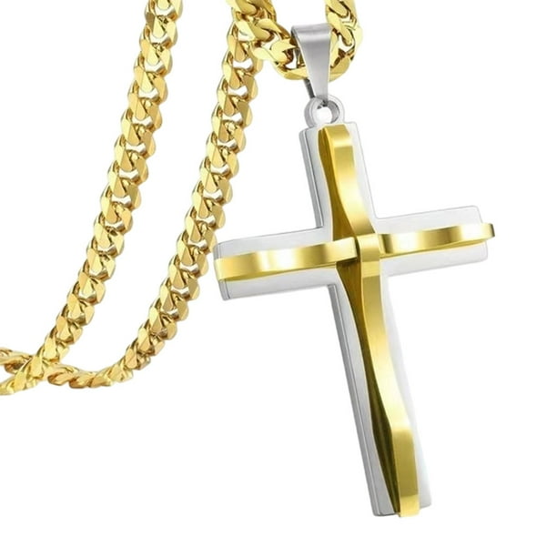 Collar de cruz Sunnimix de acero clásico para hombre estilo Oro plata