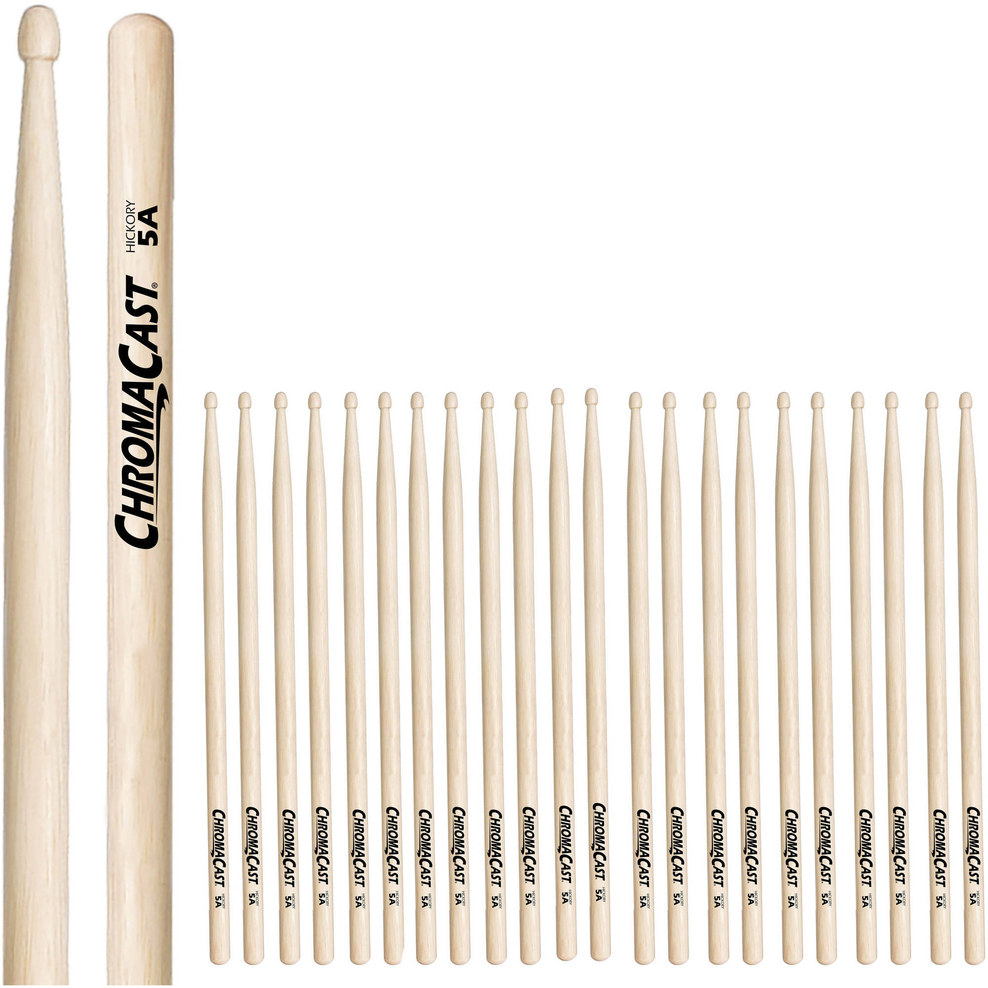 ChromaCast 5A Hickory Drumsticks, 12 Pairs with Drumstick Bag