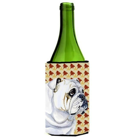 Bulldog English Fall Leaves Portrait Wine Bottle Hugger