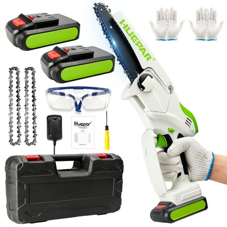 Huepar 6 inch Portable Chainsaw  Chain Speed 32.8ft/s  Cordless Power Chain Saws with 2 Batteries   Mini Handheld Electric Chainsaw for Tree Trimming Branch Wood Cutting CS061