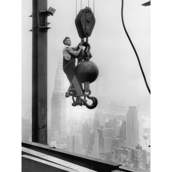 Construction Worker at Empire State Building, Figurative Unframed Photographic Print Wall Art Sold by Art.Com