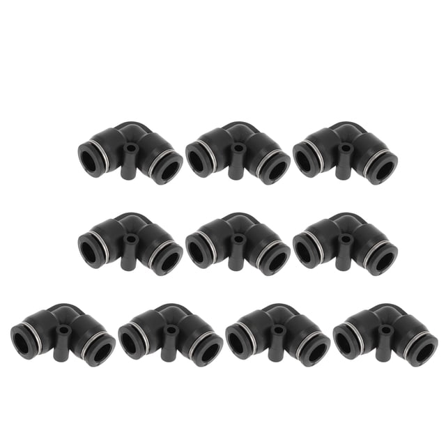 Conectores de aire de empuje para conectar Unique Bargains 5/16" 90 grados dos vías plástico 10 piezas tono negro plateado