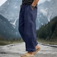 thumbnail image 5 of CONZONE Mens Linen Pants Wide Leg Elastic Waist Drawstring Joggers For Men Baggy Casual Summer Trousers With Pockets, 5 of 7