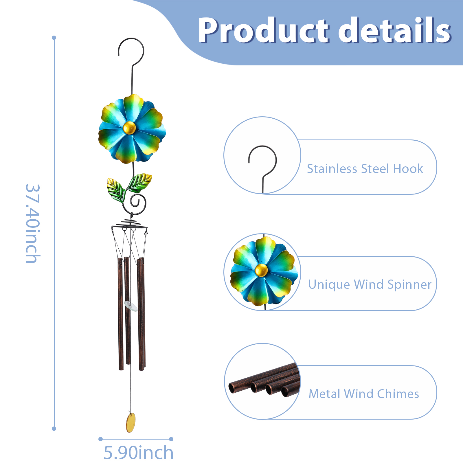 Flower Windmill,Wind Chime,Rotary Windmill & Musical Wind Chime Combination, ,Hanging Wind Chime, For Outdoor, Yard,Garden,Lawn,Multicolor