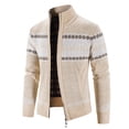 thumbnail image 3 of Luwomo Mens' Jackets Mens Stand Collar Zipper Long Sleeve Warm Cardigan Loose Fit Winter Knit Coat Tops Beige,L, 3 of 4