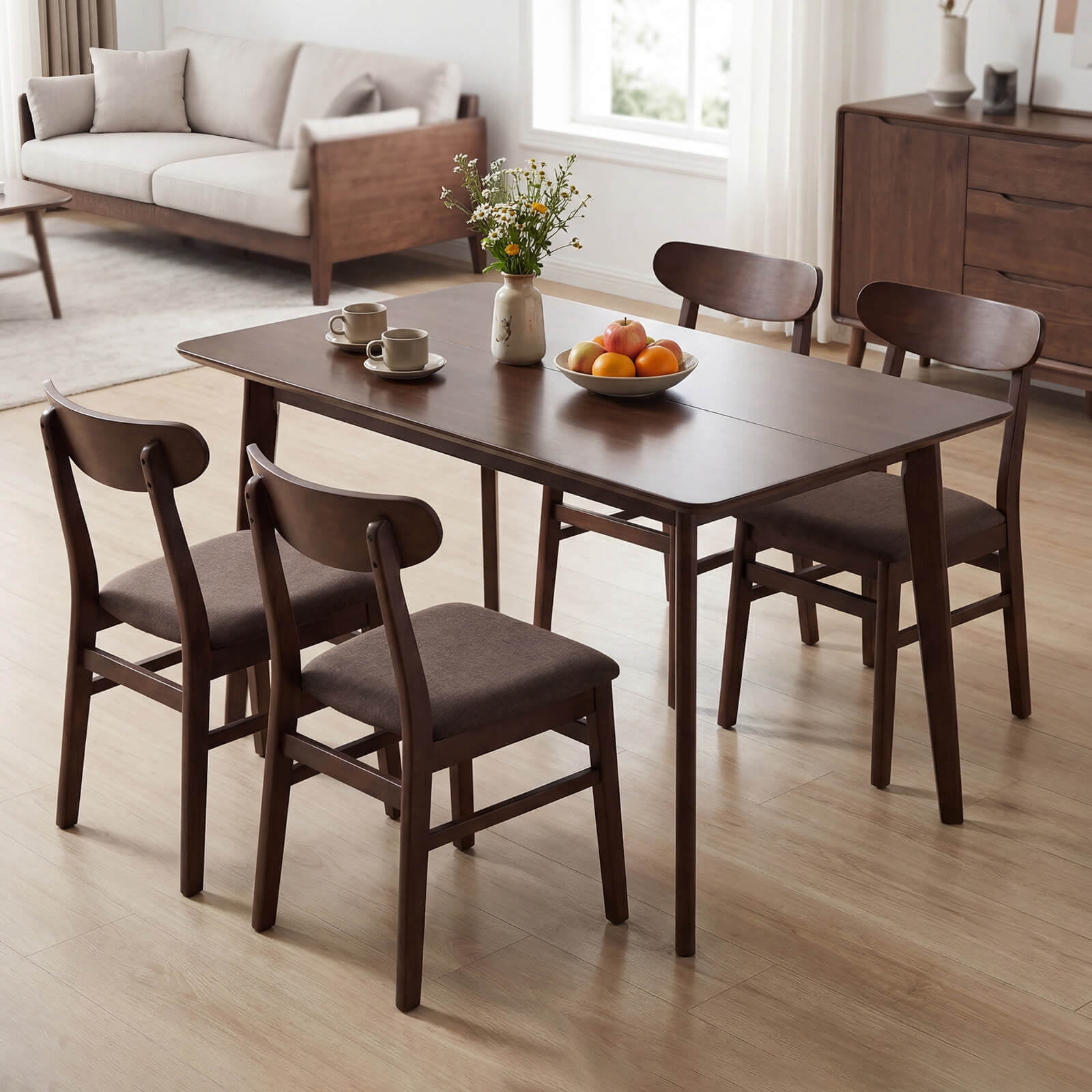 Costway Rectangle Dining Table for 4-6 People, 47” Kitchen Table wirh Rubber Wood Legs Walnut
