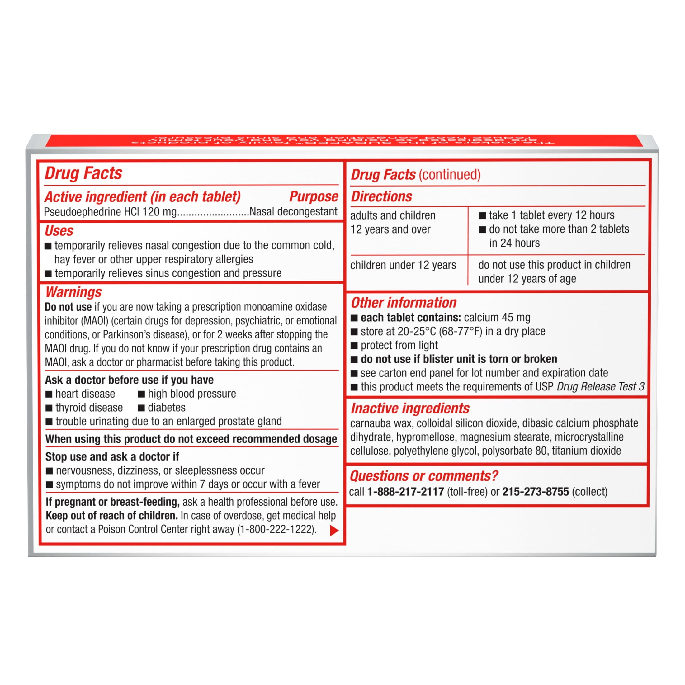 Sudafed Maximum Strength 12 Hr Sinus Decongestant, Non-Drowsy, 20 ct