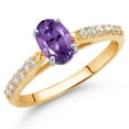 thumbnail image 2 of Gem Stone King 10K Two Tone Gold Purple Amethyst and White Lab Grown Diamond Engagement Ring for Women (0.93 Cttw, Gemstone February Birthstone, Oval 7X5MM, Size 8), 2 of 4