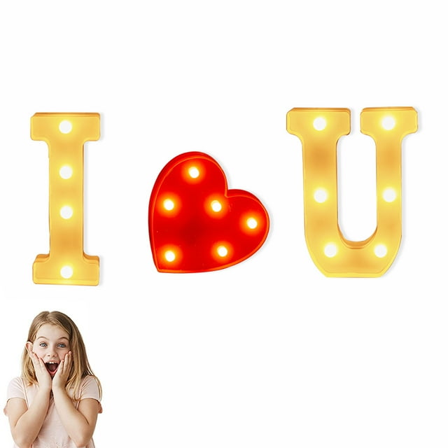 Valentine I Love You Light up Letters Proposal Decorations LED Heart Marquee Sign LED Love ...