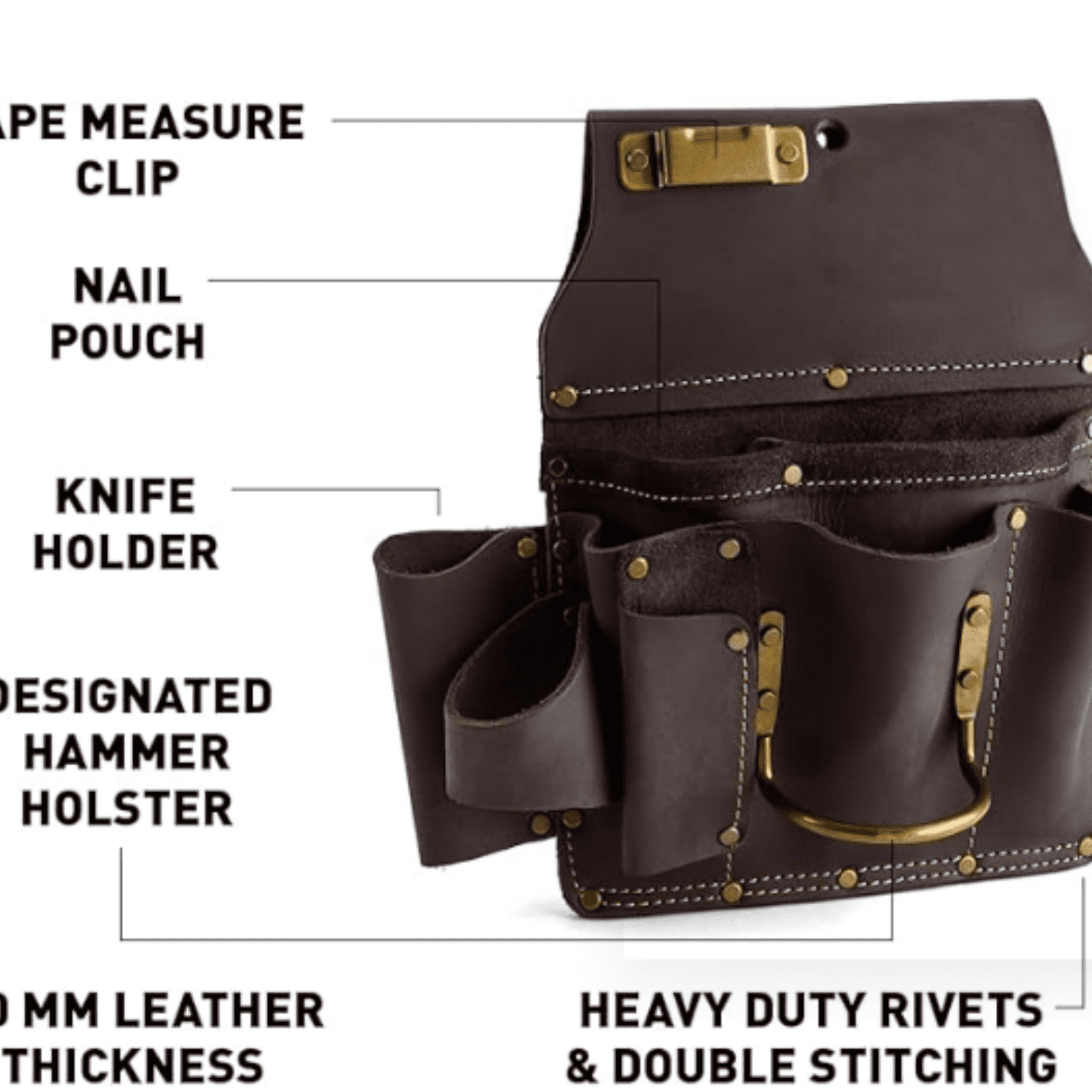 Pro Full Grain Leather Tool Pouches - Made with Double Stitching and Rivet Reinforced Pockets
