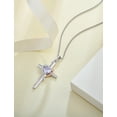 thumbnail image 4 of PYNZY Cross Necklace for Women, 925 Sterling Silver Heart Pendant Necklace 6×6MM Created Alexandrite Birthstone Jewelry Gifts for Women, 4 of 7