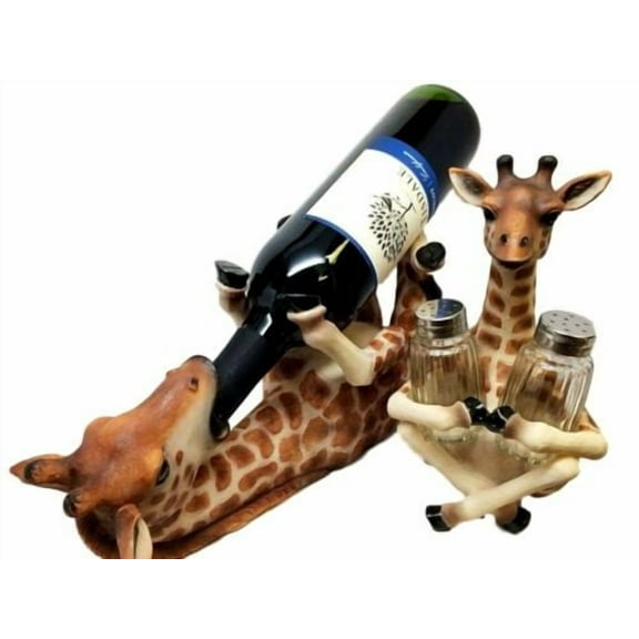 Safari Giraffe Wine Bottle and Salt and Pepper Shakers Holder Kitchen Figurine