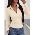 thumbnail image 3 of PRETTYGARDEN Women's Fall Quarter Zip Long Sleeve Shirts Soft Stretchy Ribbed Knit, Collared Zipper Slim Fitted, Raglan Sleeves Pullover, Dressy Casual Tops, Trendy Going Out Outfits, 3 of 8